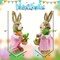 Set of 2pcs,14" H Easter Straw Bunny Figurine Tabletop Decor, Pink Sisal Rabbit Couple Statue with Carrots&Eggs, Spring Party Garden Table Decor Centerpiece for Home Office Kitchen Farmhouse;